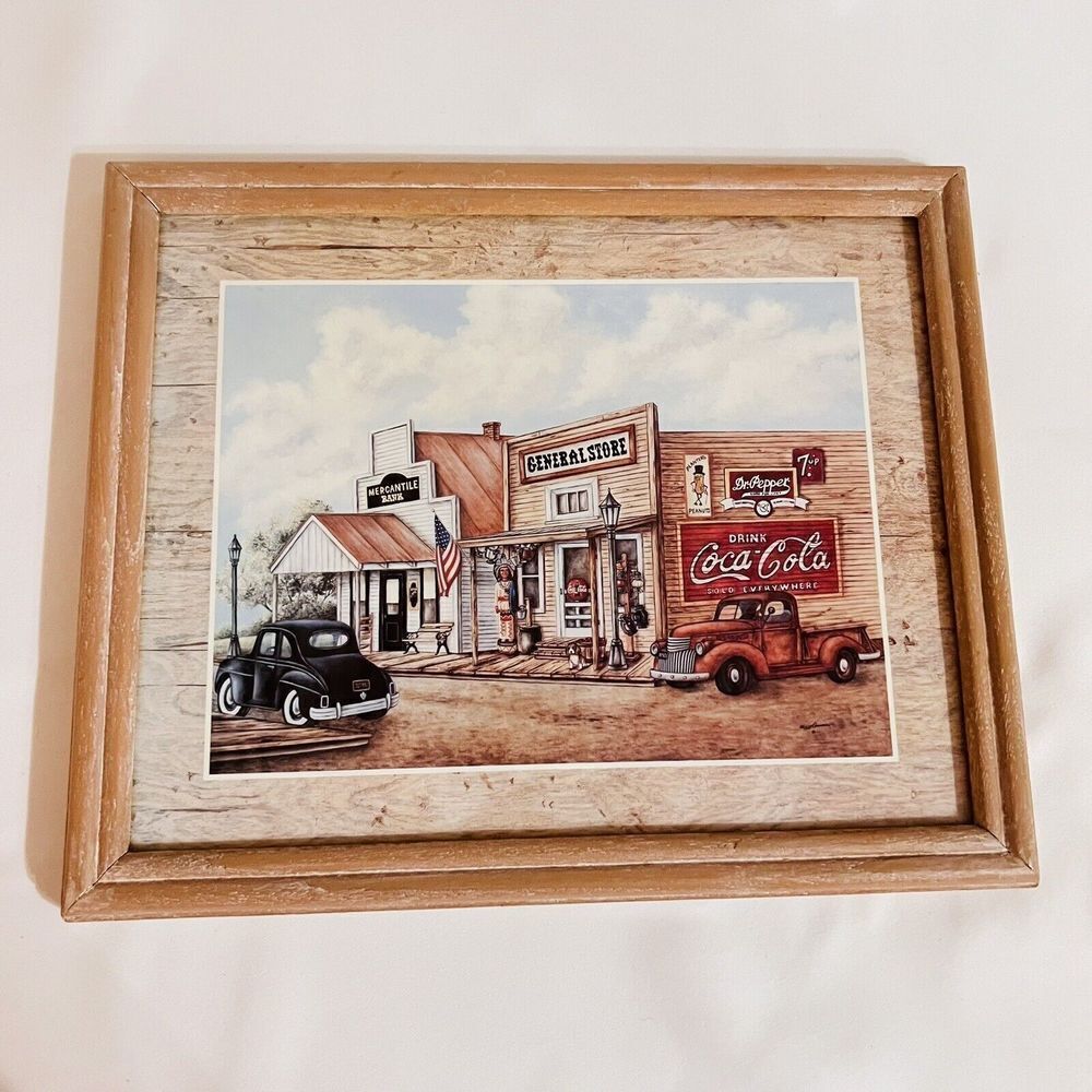 Vintage Figi Graphics Coca-Cola General Store Mercantile Bank Truck Framed Art